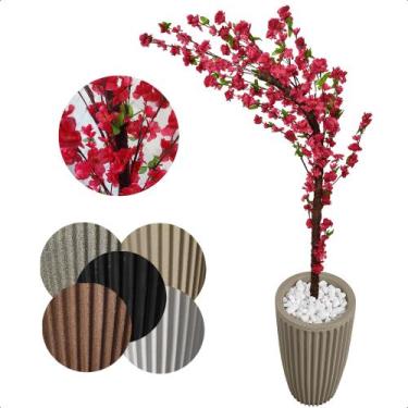 Imagem de Cerejeira Pink Galho Curvo Planta Artificial Vaso Decoração - Flor de 