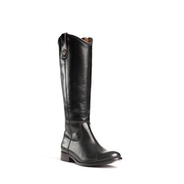 Imagem de Frye Melissa Botas de equitação femininas com zíper e forro de couro flexível com sola de couro infundido de borracha e ferragens exclusivas – Altura do cano de 35,5 cm, Preto, 6