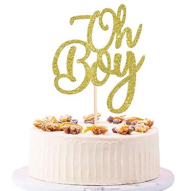 Imagem de Rsstarxi 1 Pack Oh Boy Cake Topper Gold Glitter Baby Shower Cake Decorations Gender Reveal It's A Boy Cake Pick for Celebrating Baby Boy Shower Kids Birthday Party Decorations
