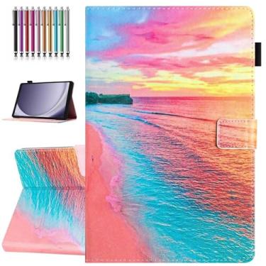 Imagem de YUNHOTIC Capa para Lenovo Tab M11 (27.9 cm modelo 2024) TB-330FU, Auto Wake/Sleep, capa dobrável de couro PU premium com suporte para caneta e vários ângulos de visualização - Pôr do sol