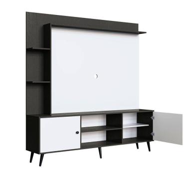Imagem de Rack Com Painel Para Tv Retrô 2040 Até 50 Polegadas Quiditá Branco Com Grafite