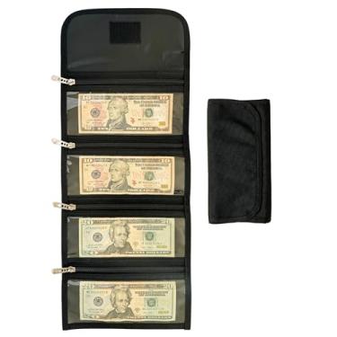 Imagem de Organizador de carteira para dinheiro com 4 bolsos com zíper - Bolsa de dinheiro com divisórias - Organizador prático de moedas - Suporte de dinheiro para notas, moedas, moedas estrangeiras - Preto