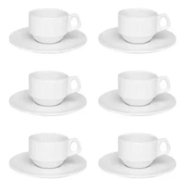 Imagem de 6 Xícara P/ Sublimação Cafe Oxford Porcelana Empilhável 75ml, Branco
