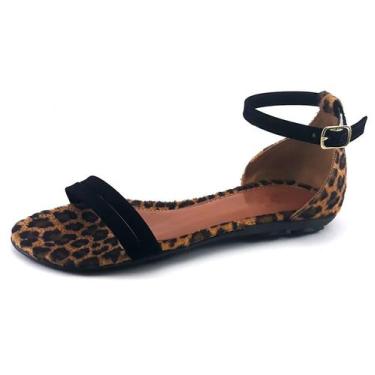 Imagem de Sandália Feminina Rasteirinha Animal Print Moda Verão Bico Redondo Dia