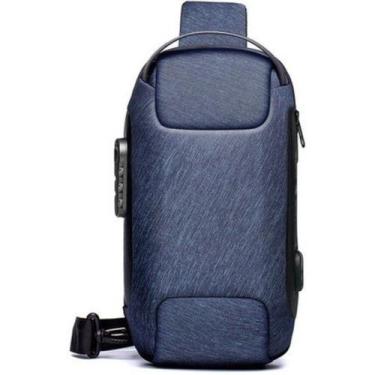 Imagem de Mochila Bolsa Transversal Masculina Impermeável Antifurto - GN, Azul