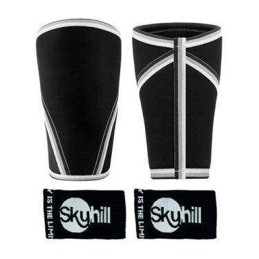 Imagem de Kit Joelheira Neoprene 7mm Preta e Munhequeira Canelada Skyhill Preta,