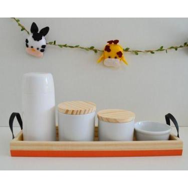 Imagem de Kit Higiene Porcelana Bebê Pinus Faixa Colorida C/alça Preta K158 - Ci