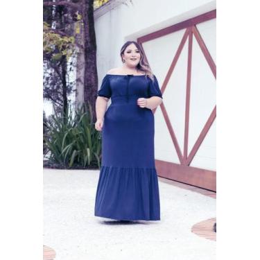 Imagem de Vestido Plus Size Ciganinha Látex na Cintura - luh may, Azul marinho, 