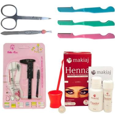 Imagem de Kit Designer Sobrancelhas Henna Makiaj Pinça Tesoura Navalha Pincel Pa