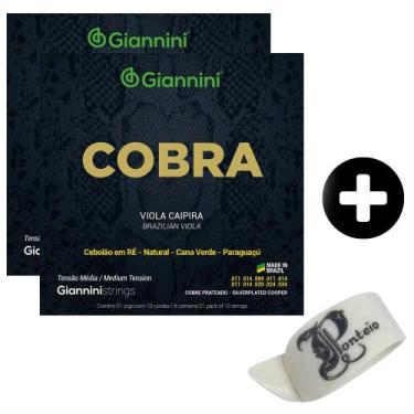 Imagem de 02 Cordas Viola Caipira Cobra Tensão Média + Dedeira Ponteio - Giannin