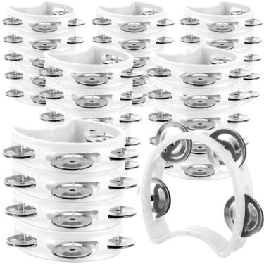 Imagem de Yeshone Pacote com 30 pandeiros para crianças, adultos, pandeiro, barulho, 4 sinos, instrumento de ritmo musical portátil para igreja cristã, jardim de infância, volta às aulas (branco)