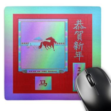 Imagem de 3dRose Mouse pad LLC 20 x 20 x 0,65 cm, dois cavalos laranja fúcsia ano de cavalo feliz ano novo em 2014 chinês (mp_167373_1)