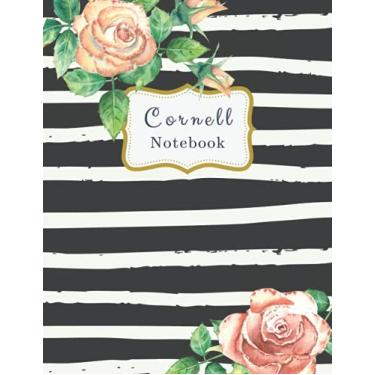 Imagem de Cornell Notebook: Floral Style Note Taking Pads for Women, Students&Teachers, Ruled Composition Notepad, Black Flower Roses Quad Grid, Large Size ... Notes, Vintage Girly Lectures&Meetings Pages