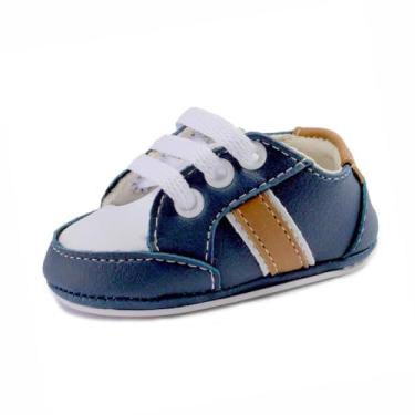 Imagem de Bebê-Sapatinhos recém-nascido primeiros passos forrado com tecido espumado14ao20 baby 1801A (Azul Branco Caramelo, BR, Bebê, Numérico, 16)