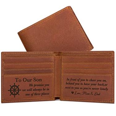 Imagem de Carteira gravada para homens presente personalizado carteira masculina presente de couro presente para marido, pai, aniversário de filho, Natal, aniversário, dia dos pais ideia de presente para ele, To Son, One_Size, Retrô