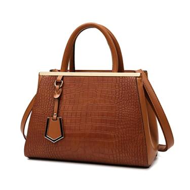 Imagem de Bolsa de couro Bolsa design de crocodilo Moda Bolsa feminina Bolsa feminina de luxo Bolsa mensageiro(Coffee)