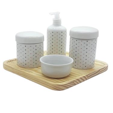 Imagem de Kit higiene bebê Poá 5 pçs - Porcelana e Bdj Pinus