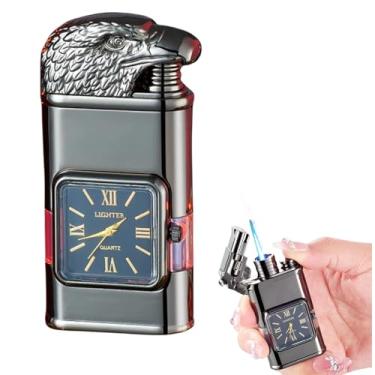 Imagem de Isqueiro Vintage com Relógio de Quartzo, Chama a Jato, Resistente ao Vento (preto3)