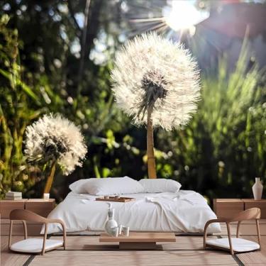 Imagem de Lcythiazole Mural de papel de parede de dente-de-leão com tamanho personalizável, mural floral, dente de leão sob luz solar, foto HD para sala de estar, quarto, quarto de meninas, removível