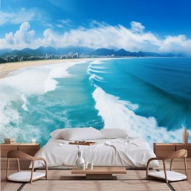 Imagem de Lcythiazole Papel de parede oceano mural ondulado, papel de parede de nuvem para sala de estar, quarto, sala de jantar, escritório, quarto infantil, tamanho personalizável