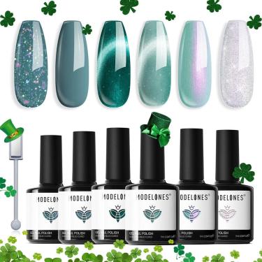 Imagem de Verniz de unhas Modelones Cat Eye Gel 9D verde holográfico 6 cores