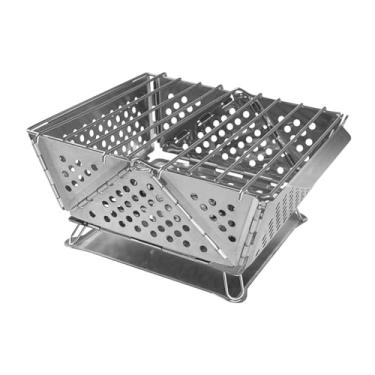 Imagem de IEUDNS Grelha de camping de fogo dobrável Grill portátil de fogueira portátil aço inoxidável Burner de fogão para quintais Acessório reutilizável