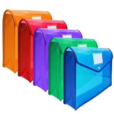 Imagem de CHEPULA B4 Carteira de arquivo de plástico envelope expansível pasta de arquivos organizador de documentos com fecho de pressão e bolso de etiqueta transparente colorido à prova d'água bolsa de