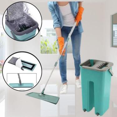 Imagem de Kit Rodo Mop Lava e Seca Esfregão Mágico  Balde Duplo tira Pó Multiuso