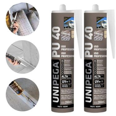 Imagem de Kit 2 Cola Selante PU40 Poliuretano Preto 400g Profissional Adesivo Vedação Alta Resistência Madeira Vidro Metal