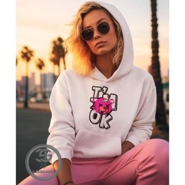 Imagem de Moletom Feminino I'M ok, Está tudo bem Blusão casaco feminino com bols