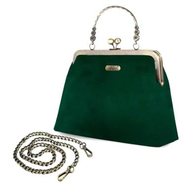 Imagem de Abuyall Bolsa clutch feminina vintage anos 1950 de lona de bolinhas Kiss Lock bolsa de ombro com corrente, Veludo verde-esmeralda