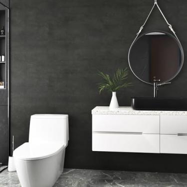 Imagem de EPPKILY Papel de parede de concreto cinza profundo descasque e cole bancadas papel de contato de cimento cinza escuro papel de parede texturizado papel de parede removível à prova d'água para paredes