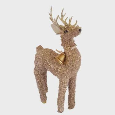 Imagem de Rena Cervo em Pé Natalino 45x26x11cm Pele Sintética Sino Metal Saldão