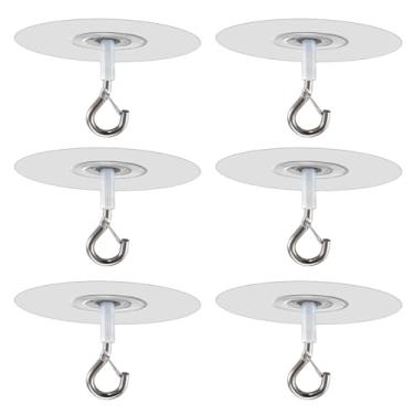 Imagem de GEUGECY Ganchos de teto sem broca, pacote com 6 ganchos de teto adesivos sem furos para pendurar plantas leves cortinas Boby Mobile, lanternas gancho de sino de vento ganchos pegajosos para pendurar