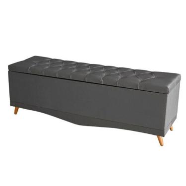 Imagem de Recamier Calçadeira Baú Barcelona Queen 160 Cm Botão Encapados Pés Palito Suede Grafite...