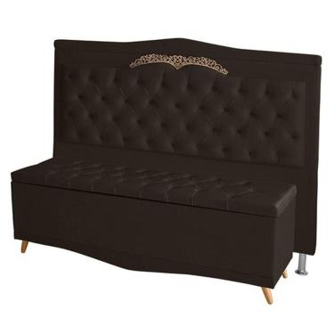 Imagem de Kit De Cabeceira De Cama E Calçadeira Baú Barcelona Queen 160 Cm Retro Capitonê Suede Marrom Do Lar Móveis
