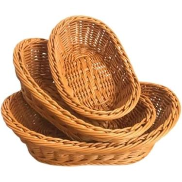 Imagem de Cesta Vime Ratan Plastico Oval Mesa Cesto Para Pao 3 Peças ou 2 peças (3 peças)