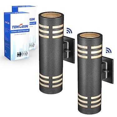 Imagem de TENGXIN Luminárias De Parede Externas, Pacote Com 2, Luminárias De Parede Modernas Para Áreas Externas, Estilo Anoitecer Ao Amanhecer, Com Cilindro De Aço Inoxidável, Acabamento Preto, Luminária De