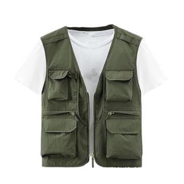 Imagem de Colete De Pesca De Caça Com Zíper De Malha Respirável Sem Mangas Masculino Com Vários Bolsos, Coletes Leves Para Fotografia Viagem E Trabalho Ao Ar Livre No Verão, Para Caminhadas, Caça(Military green