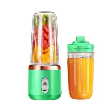 Imagem de 400ML 6 Lâminas Espremedor Elétrico Mini Liquidificador Portátil De Suco De Alimentos Misturador Leite Smoothie(Verde 2 copos)