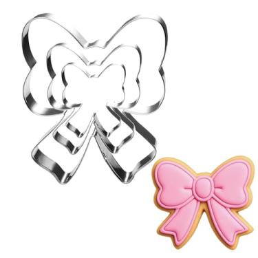 Imagem de Auktosmn Conjunto de cortadores de biscoito Bow - Tamanho 9,6 cm 7,6 cm 5,6 cm - 3 peças - Segura para lava-louças - Cortador de biscoito de metal para assar - Perfeito para chá de bebê, aniversário
