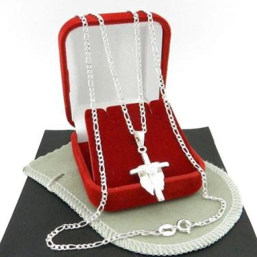 Imagem de Corrente Masculina 60Cm 2Mm Cruz 30Mm Folheada Prata Cr433A - Wnbijout