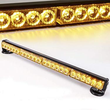 Imagem de LE-JX Barra de luzes de emergência âmbar sem fio de 61 cm com barra de luz de aviso estroboscópica LED flash de perigo no teto com base magnética e plugue recarregável de 12 V (24 LEDs, amarelo)