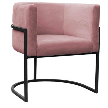 Imagem de Poltrona Reforçadas Decorativa Sala Carla Base Ferro Preta Suede Rose