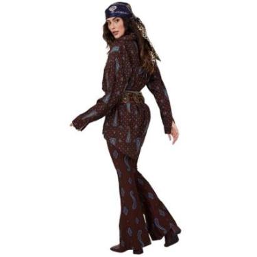 Imagem de Calça Flare Marrom Escuro Estampa Cashmere Yacamim A33-Feminino