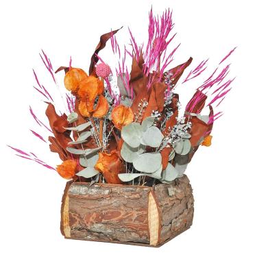 Imagem de Arranjo De Flores Naturais Desidratadas Cachepô De Madeira Rústico