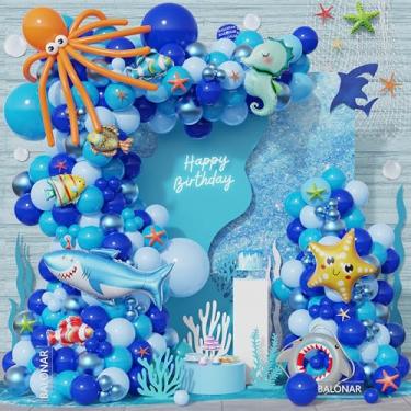 Imagem de BALONAR Decorações Para Festa De Aniversário No Oceano, 141 Peças, Kit Guirlanda Arco Balões Subaquáticos, Animais Marinhos, Peixes, Chá Bebê, Verão (Azul)