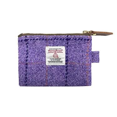 Imagem de TAILORMAP Mini Porta-Moedas Harris Tweed, Bolsa De Batom Artesanal, Vintage, Britânica, Portátil, Carteira Cartão Crédito E Identidade Com Zíper Ykk Para Mulheres Homens (Xadrez Roxo)