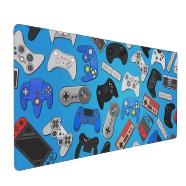 Imagem de Gbuzozie Mouse pad com controle de videogame azul XXL com bordas costuradas tema de jogos base de borracha antiderrapante teclado de computador tapete de mesa para decoração de mesa de escritório em