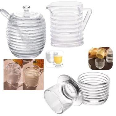 Imagem de Kit Manteigueira Francesa + Açucareiro + Leiteira de Vidro Colméia Lyo